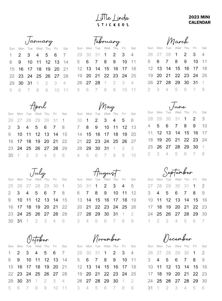 2023 - Calendar – Little Linda Stickers