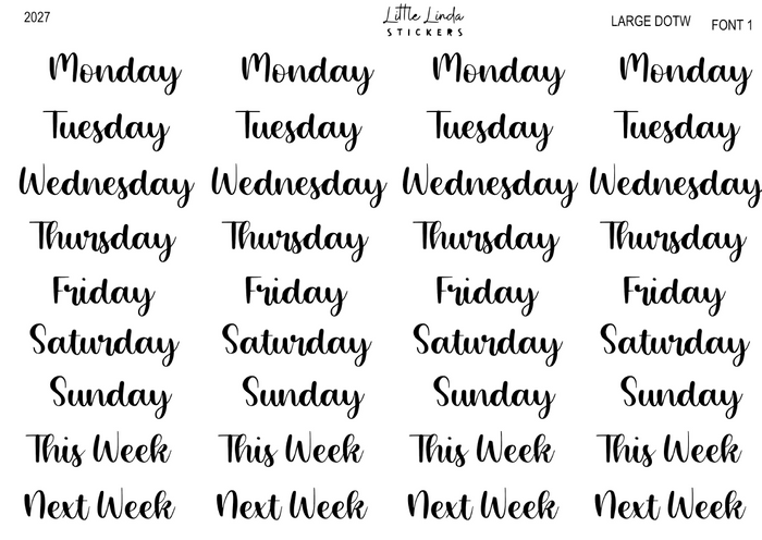 2027 | Days of the Week | The Basic Edit planner stickers, Font 1 / Large / Glossy