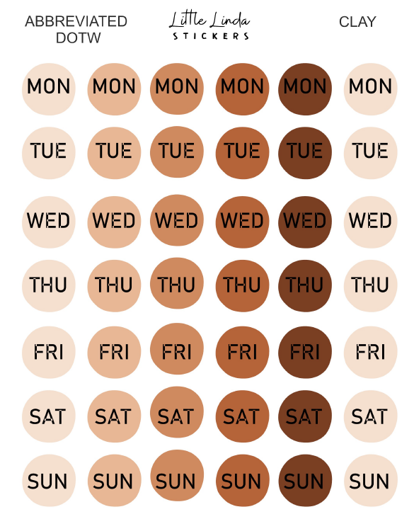 2027 | Days of the Week Dots | The Basic Edit planner stickers, Clay / Glossy