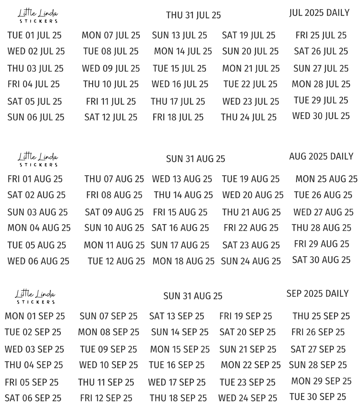 2025 | Daily Dates