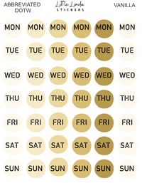2027 | Days of the Week Dots | The Basic Edit planner stickers, Vanilla / Glossy