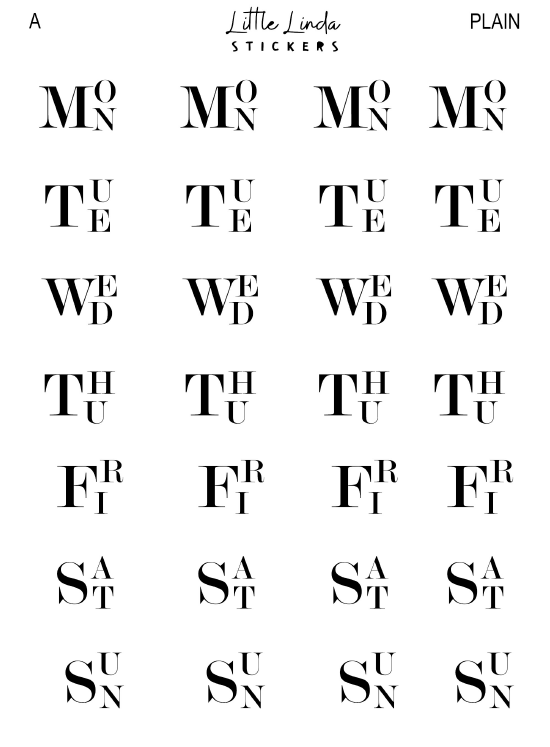 2027 | Fancy Days of the Week | The Basic Edit planner stickers, Plain / Glossy