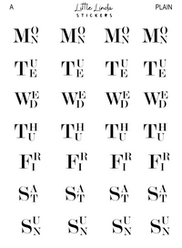 2027 | Fancy Days of the Week | The Basic Edit planner stickers, Plain / Glossy
