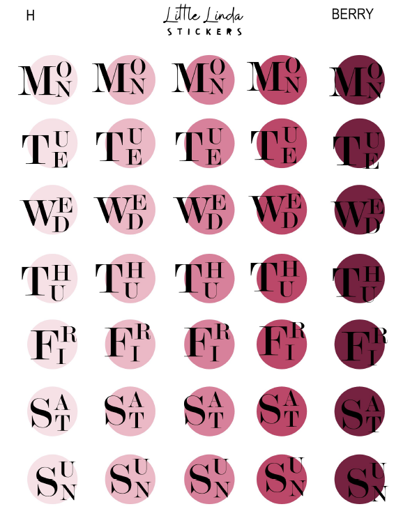 2027 | Fancy Days of the Week | The Basic Edit planner stickers, Berry / Glossy