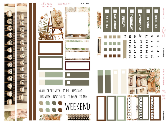 2024 Mar | Bookish - Essentials Kit planner stickers, Full Essentials Kit / Glossy